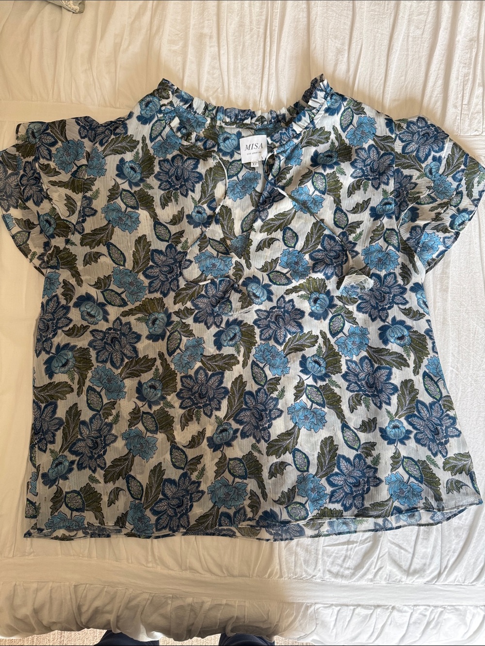 Misa Los Angeles Blue Floral Short Sleeve Blouse